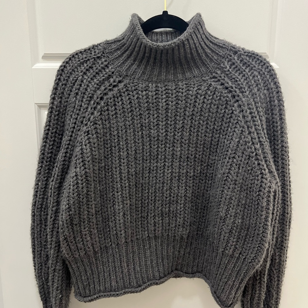 Gray Chunky Knit Turtleneck Sweater